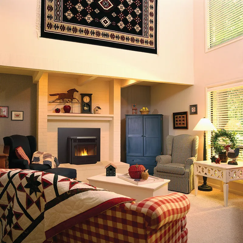 Regency GFI55 pellet fireplace insert in a Redmond home with white surround